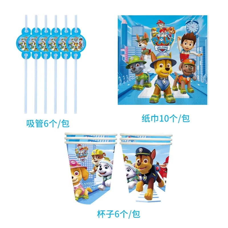Paw Patrol – décoration de fête d'anniversaire pour enfants, jouet cadeau pour filles, fournitures de fête, vaisselle en papier, ensembles de ballons, assiette et tasse