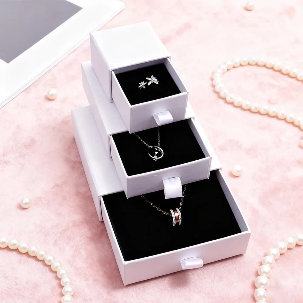 Boîte cadeau en papier blanc, présentoir de bijoux, organisateur, boîte de rangement, emballage de bijoux Chic, tiroir en vrac, boîte en carton personnalisée