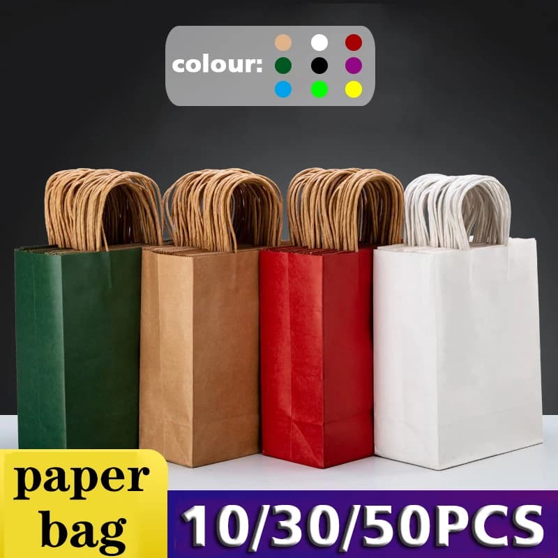 10/30/50pcs sac cadeau de fête de vacances avec poignée sac à provisions de bijoux Thanksgiving saint valentin cadeau de mariage sac en papier coloré