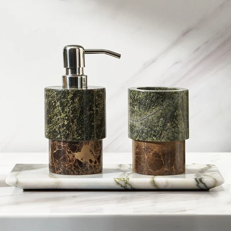 Bouteille de Lotion en marbre à blocs de couleur nordique et plateau d'aromathérapie