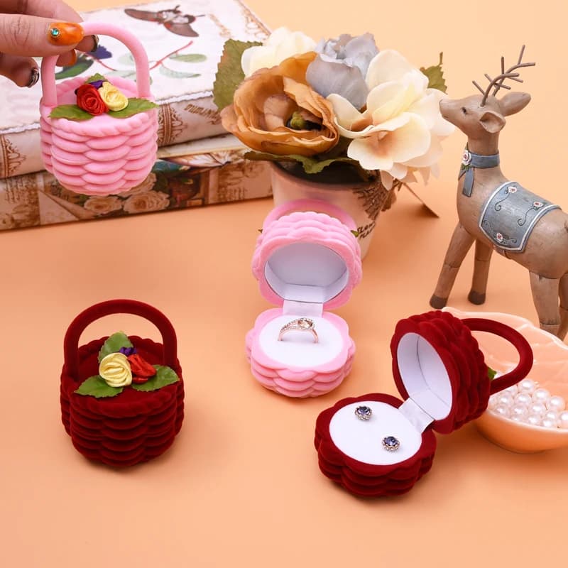 Boîte à bijoux en forme de Rose, panier à fleurs, étui pour bagues, boucles d'oreilles, fiançailles, romantique, décoration de mariage, organisateur de bijoux