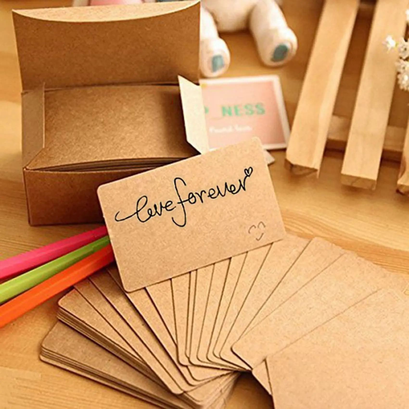 Cartes de visite en papier Kraft vierge, 200 pièces, carte de mot, carte de Message, carte cadeau DIY-AT64