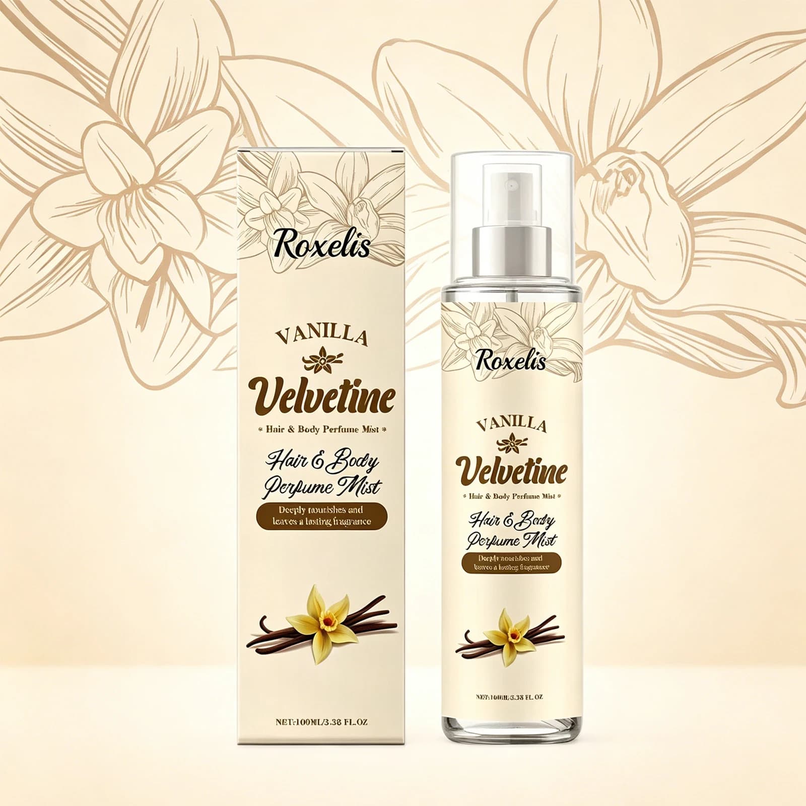 Roxelis 100ml Brume Corporelle Parfumée Vanille Velours, Parfum Doux, Pour Usage Quotidien, Portable, Longue Durée, Arôme Subtil Pour Femme