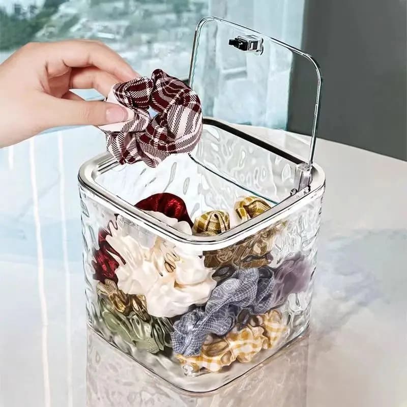 Organisateur d'accessoires pour cheveux, boîte de rangement en acrylique, organisateur de cravates de cheveux transparent pour bandeau, dosettes de linge, conteneur, boîte de rangement de bureau