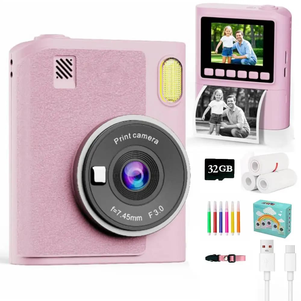 Caméra à impression instantanée pour enfants, enregistreur vidéo HD 1080P, Zoom 8X, appareil photo numérique pour filles et garçons, meilleur cadeau d'anniversaire et de noël, carte 32 go