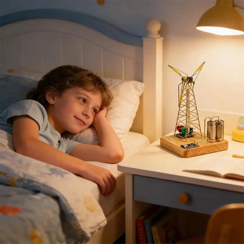 Veilleuse de bureau DIY en forme de moulin à vent rotatif, art mécanique, anti-éblouissement, décoration de bureau à domicile, cadeau pour enfants