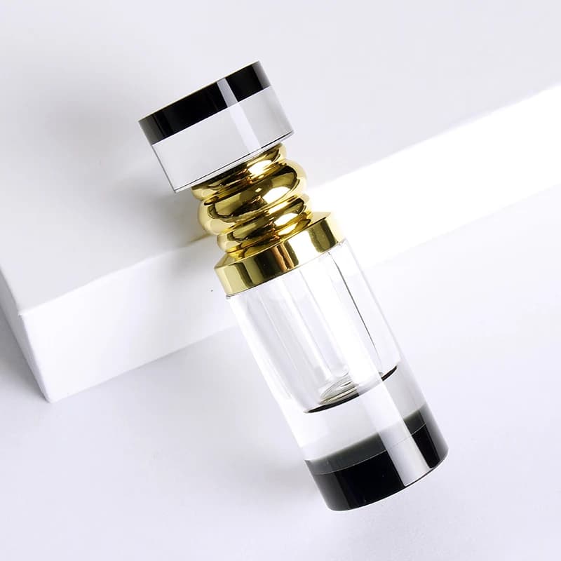 Bouteille de parfum cylindrique en cristal Transparent noir, bouteilles d'huile essentielle rechargeables, essentiels de voyage, cadeau pour dame, 3ml