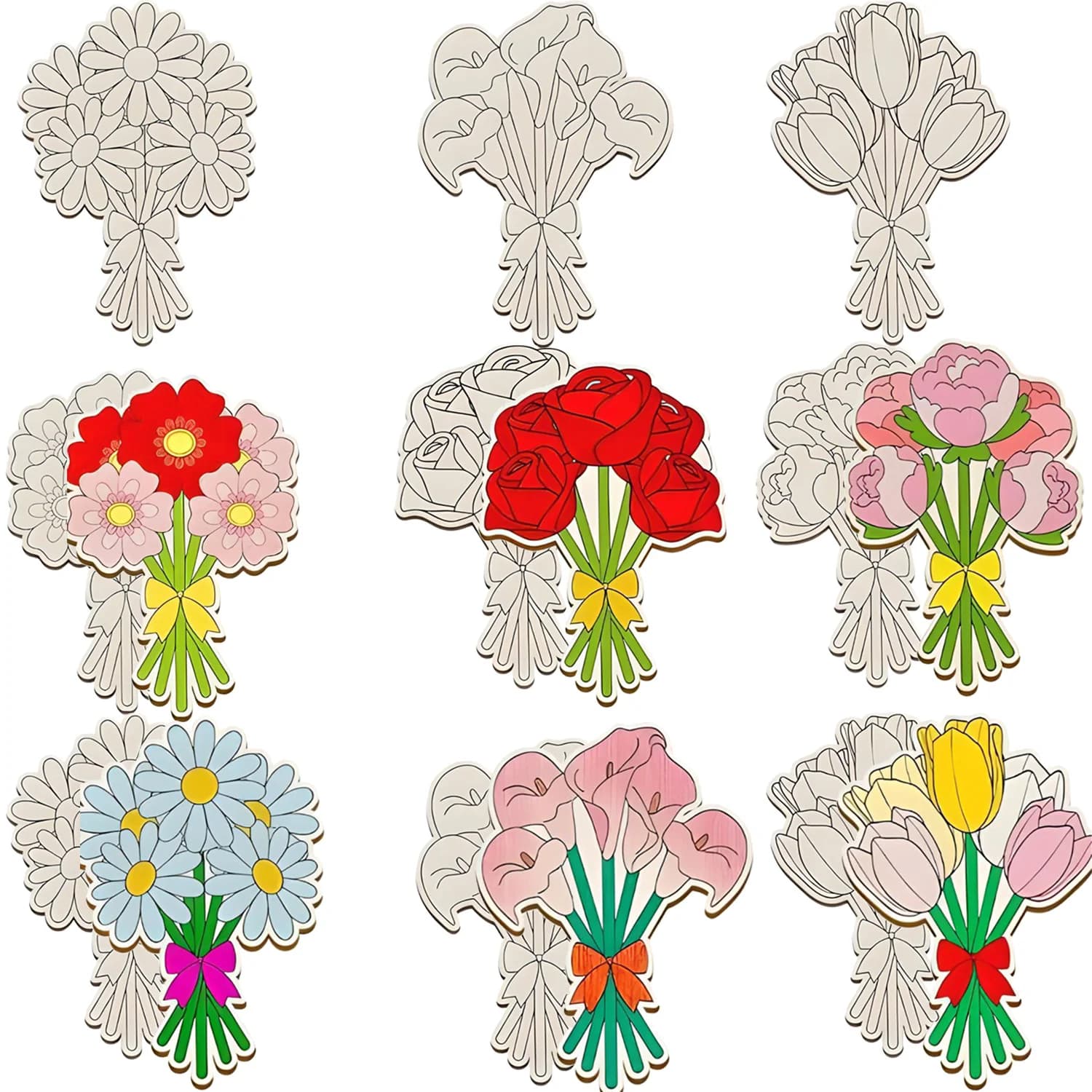 Bouquet de fleurs en bois, 12 pièces/ensemble, ornement de roses/louises/tulipes, artisanat pour la fête des mères, décoration de table, fournitures de cadeaux à faire soi-même