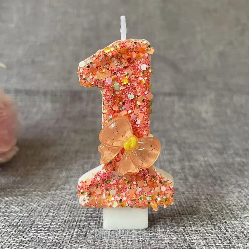 Bougie d'anniversaire avec nœud Orange, cérémonie créative, décoration numérique Surprise, Style fleur