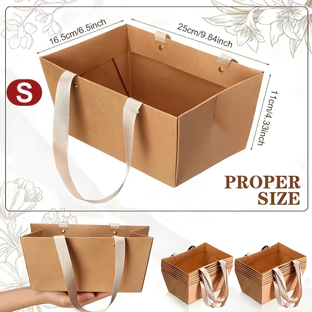Lot de 5 paniers cadeaux vides avec poignées, kit de paniers cadeaux en carton kraft, boîtes cadeaux, sacs surprise pour fêtes