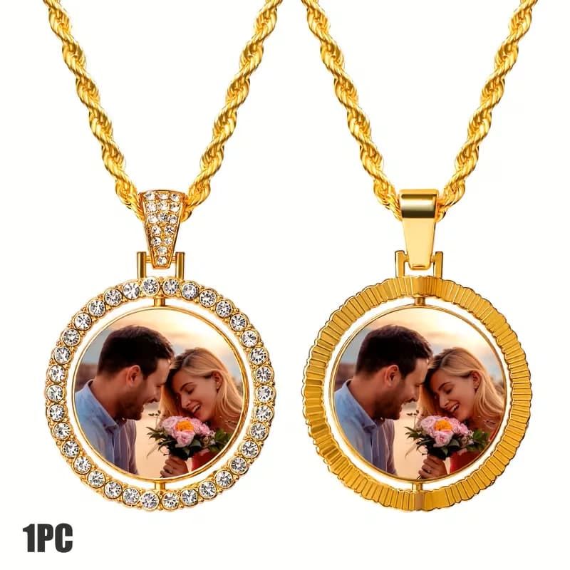 Personnalisé 360 °   Collier photo rotatif, collier photo personnalisé double face, cadeau photo personnalisé