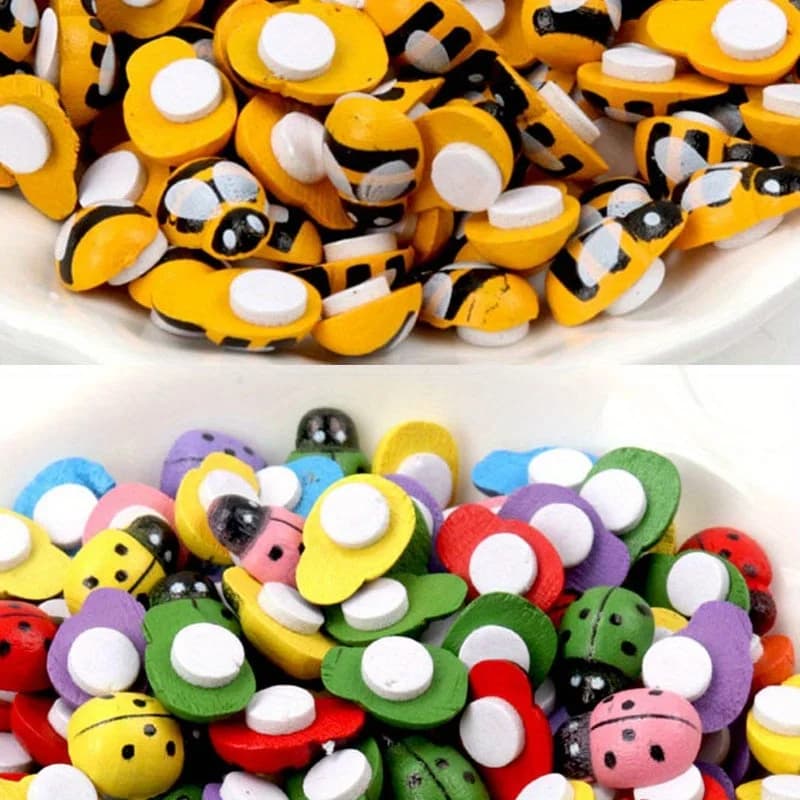100 pièces/ensemble coccinelle abeille en bois Mini bricolage Scrapbooking décoration de pâques décor mural maison décorations de fête d'anniversaire abeille en bois