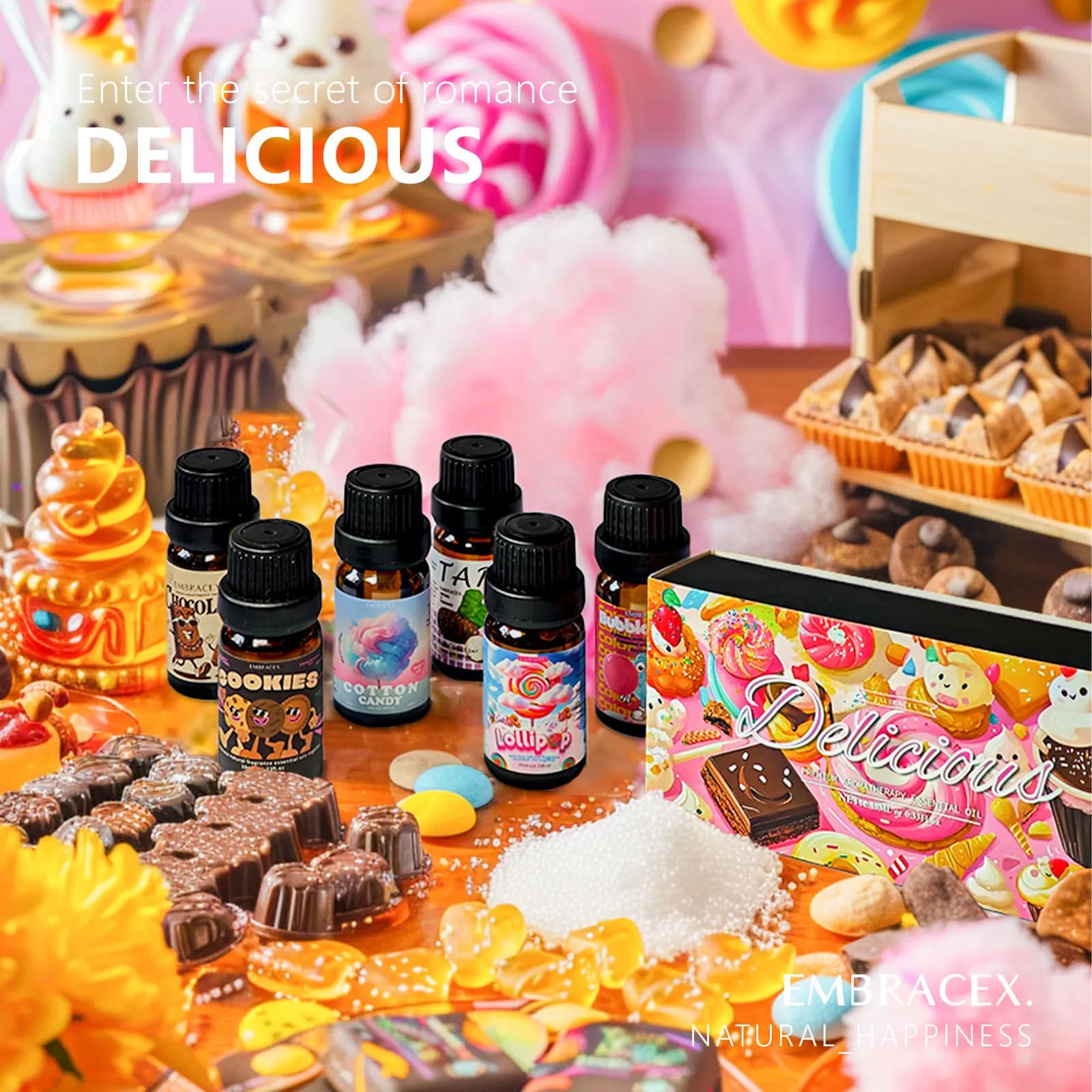Coffret cadeau d'huiles essentielles délicieuses, 6 pièces/1 ensemble, bougie DIY pour humidificateur et diffuseur, décorations pour la maison