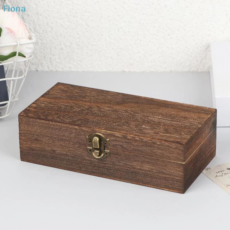 ♤ Boîte de rangement en bois rustique |   Boîte à souvenirs rectangulaire avec couvercle à charnières et loquet pour bijoux et objets de collection