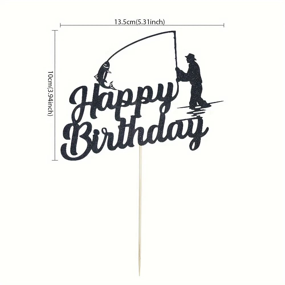 Décoration de gâteau joyeux anniversaire de pêcheur, thème extérieur, décor de fête de pêche, décor de gâteau, fourniture de pâtisserie, décor de fête 1 pièce