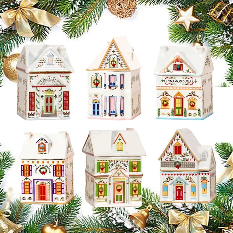 Ensemble de maison à épices de Village de vacances, Mini pots de maisons en pain d'épices de noël, bougie de noël de comptoir de cuisine de décoration festive