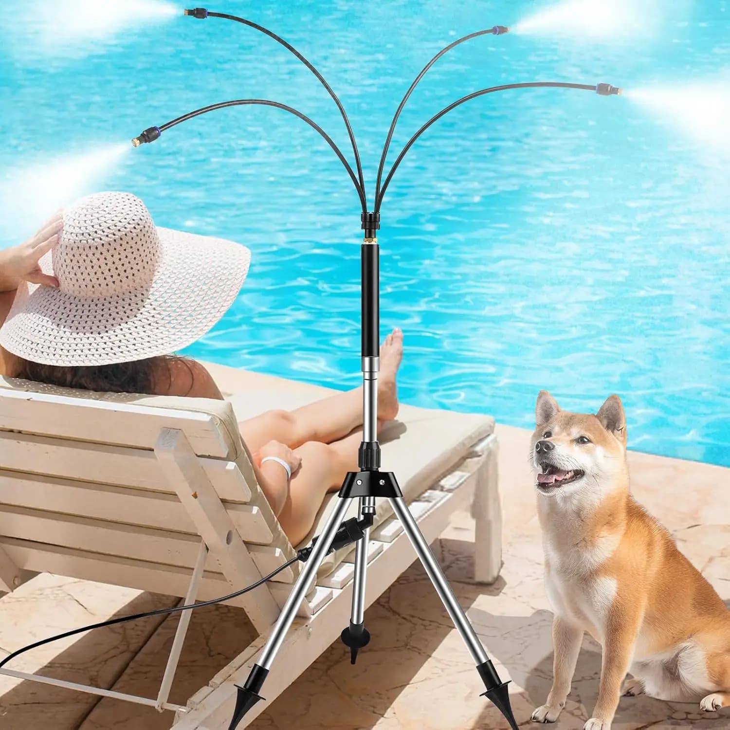 Brumisateur sur pied pour patio extérieur avec filtre - Hauteur réglable 3,2-4,1 pieds Ligne de système de brumisation Brumisateur d'eau portable 26,5 pieds