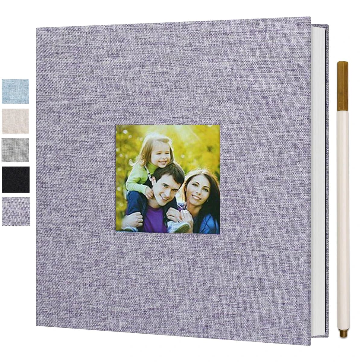 Petit album photo en lin DIY avec pages autocollantes, capable de contenir des images 4x6 et 2x3, équipé d'une photo d
