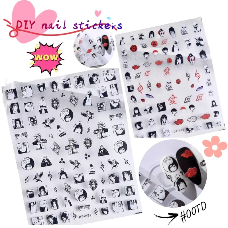 Autocollants pour ongles Naruto, autocollants créatifs en relief 3D de dessins animés, autocollants décoratifs DIY pour ongles, journaux et albums de scrapbooking