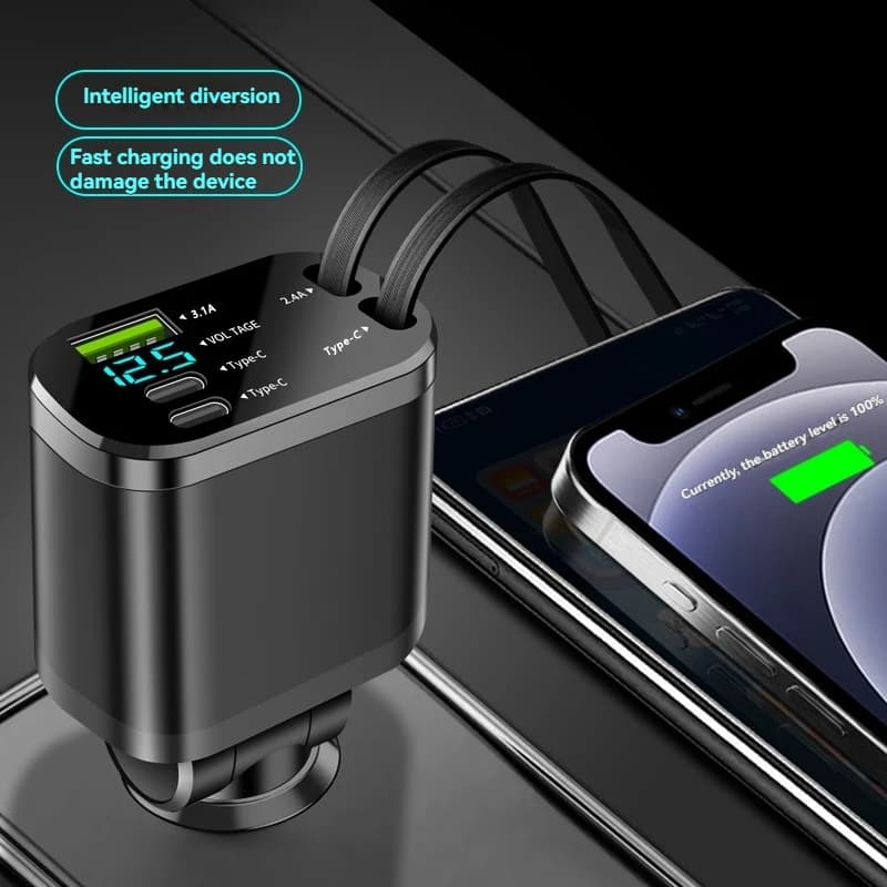 Chargeur de voiture, chargeur de voiture avec câble rétractable