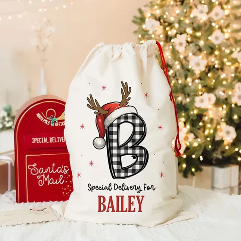 Sac cadeau personnalisé joyeux noël à cordon, accessoires de décoration de fête de noël personnalisés, sacs cadeaux pour enfants filles et garçons