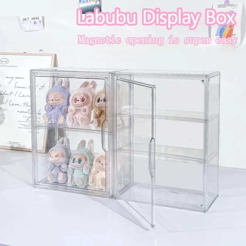 Nouveau Labubu boîte de rangement boîtes d'affichage en acrylique Transparent anti-poussière poupée Figure boîte aveugle organisateur armoire présentoir
