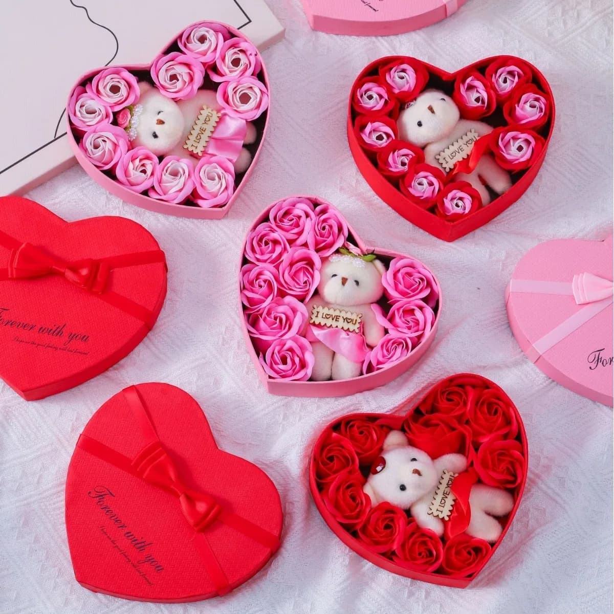 Cadeau de Saint Valentin pour sa boîte-cadeau avec ours savon Rose fleur romantique fête des mères mariage anniversaire cadeau maison fête décor 1 PC