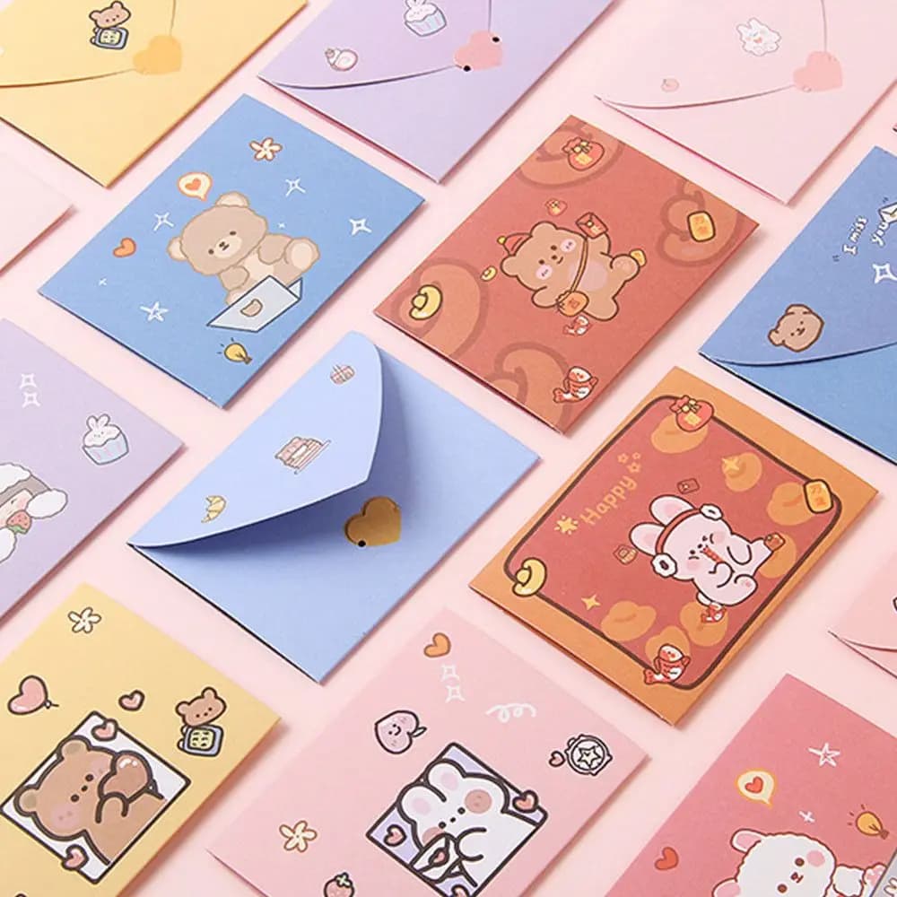 Carte d'Anniversaire Mignonne, Dessin Animé Ours Lapin, Carte de Vministériels x, Style Girly, Bénédiction, Remerciement, Enveloppe, Carte Postale, Lettre Papier, Décoration Cadeau