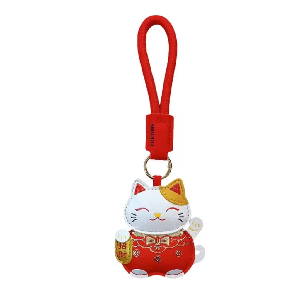 Porte-clés chat porte-bonheur en cuir Pu