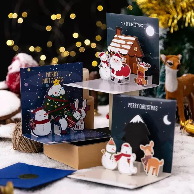 Carte de noël pliante 3D, cartes de vœux de joyeux noël, nouvel an 2023, décorations de Festival, cartes cadeaux de vœux
