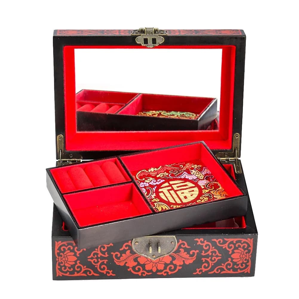 Boîte de laque traditionnelle chinoise en bois, boîte à bijoux de maquillage de mariage Vintage, emballage cadeau, rangement peint à la main, décoration de la maison