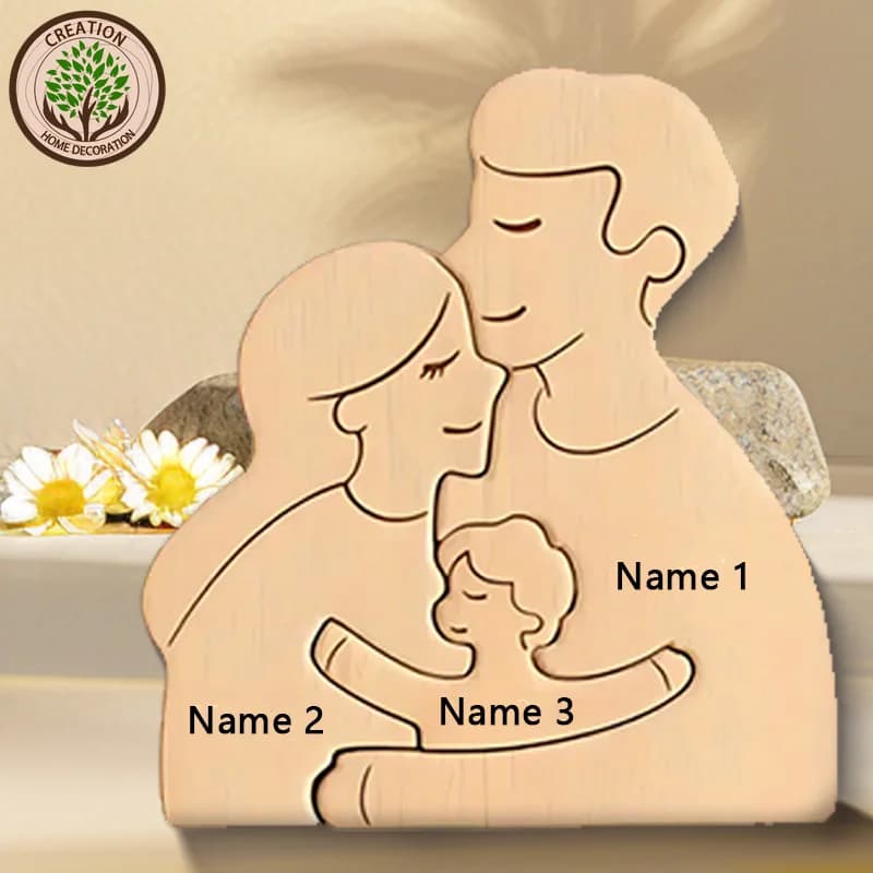 Puzzle artistique personnalisé pour famille, sculpture au Laser, nom, décorations en bois, cadeau de Thanksgiving pour père et mère, cadeau du nouvel an