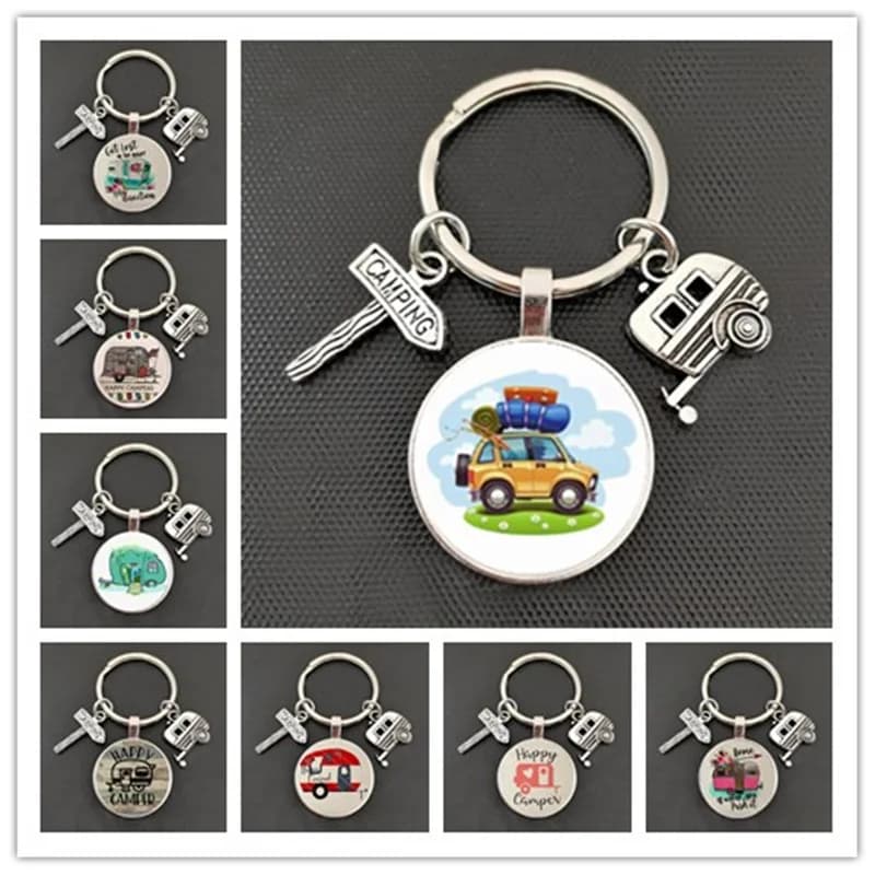 Porte-clés Wagon de Camping-car mignon, porte-clés de Camping I Love, porte-clés de signalisation de remorque, cadeau commémoratif de voyage de vacances, nouvelle collection