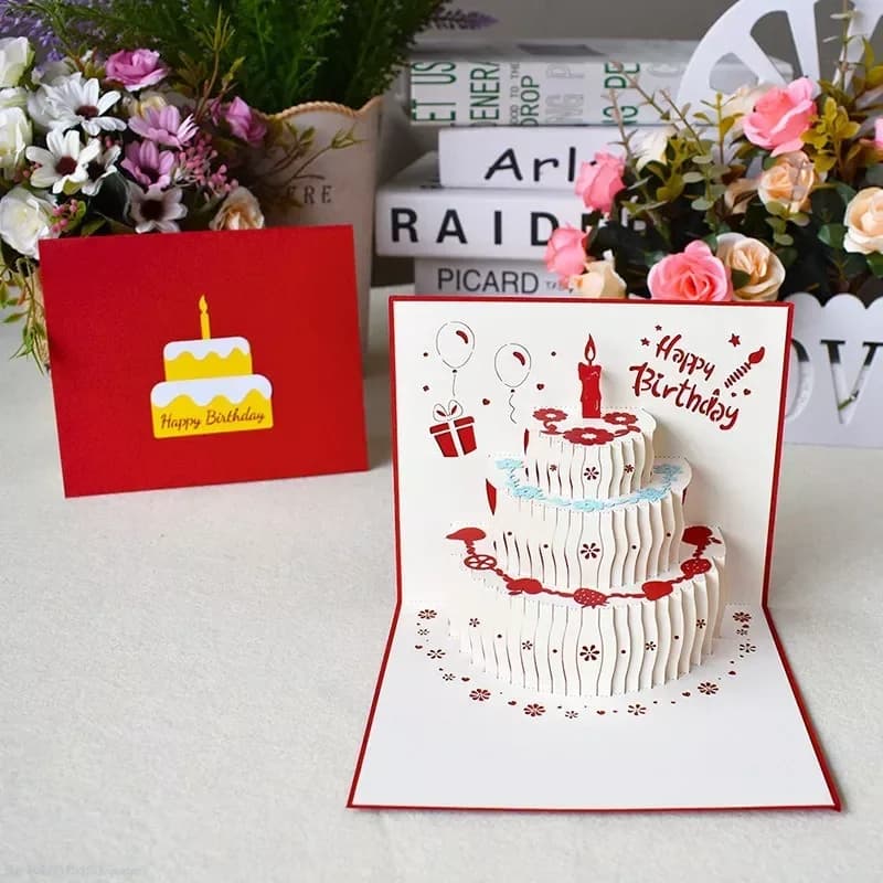 Carte de vministériels x pop-up 3D avec enveloppe pour fille, gâteau d'anniversaire pour enfant, épouse et mari, cartes postales, cadeaux d'anniversaire
