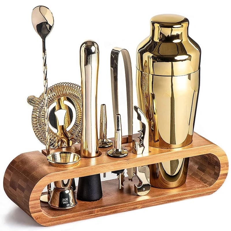 Ensemble de bar à cocktails, kit de barman Mixology: ensemble d'outils de bar de 10 pièces avec un élégant outil de barre sur pied en bambou