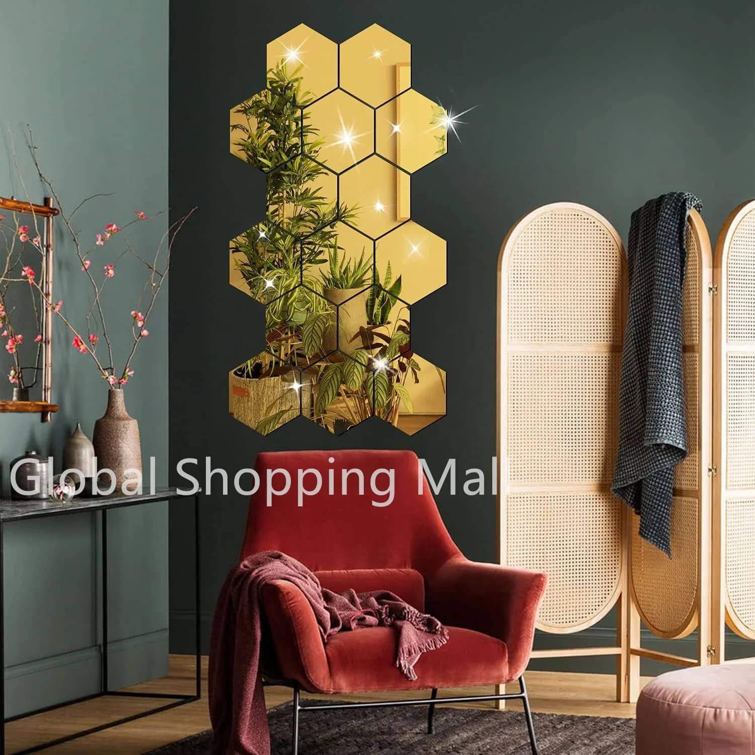 Autocollant mural miroir hexagonal, 5 tailles XS à XL, feuille murale hexagonale en acrylique, carreaux en plastique pour décoration d'appartement, décor de pièce esthétique