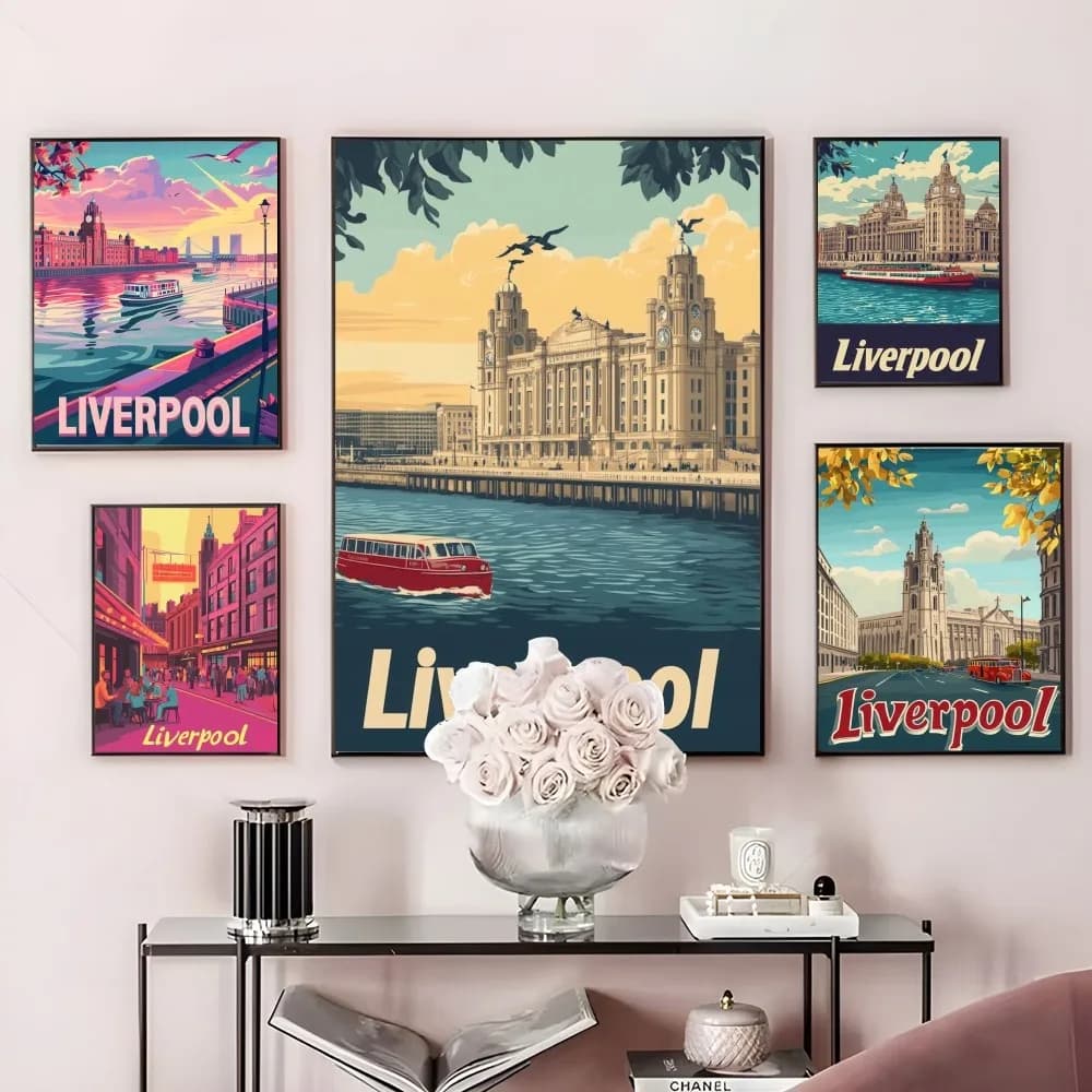 Affiche murale imprimée d'art de paysage de Liverpool, imperméable, décoration de salle de douche, maison, chambre à coucher, cadeau