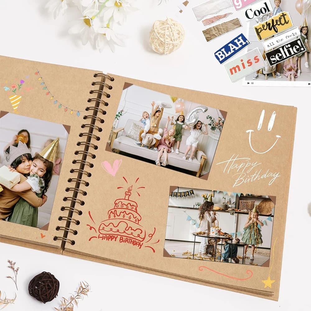 Album photo DIY de 8 pouces, 40 pages, couverture rigide en papier kraft, livre photo vierge, album de souvenirs pour bricolage, artisanat, anniversaire