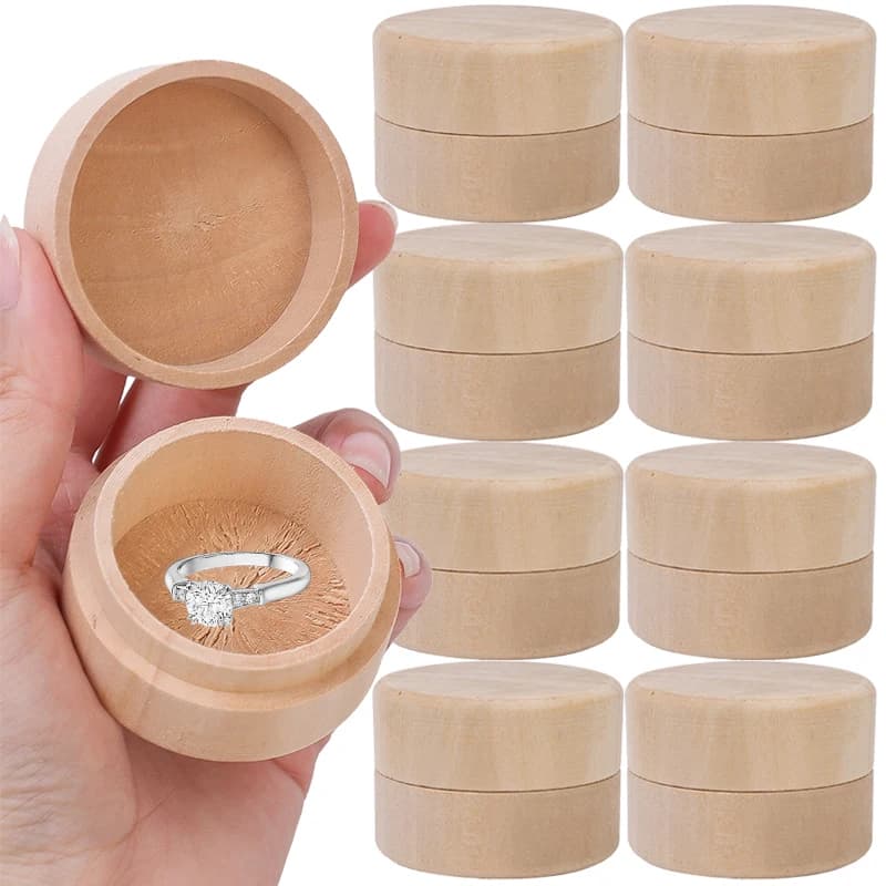 Petite boîte à bijoux ronde en bois, boîte de rangement pour bagues, boucles d'oreilles, colliers, boîte en bois avec couvercle, boîtes de rangement faites à la main