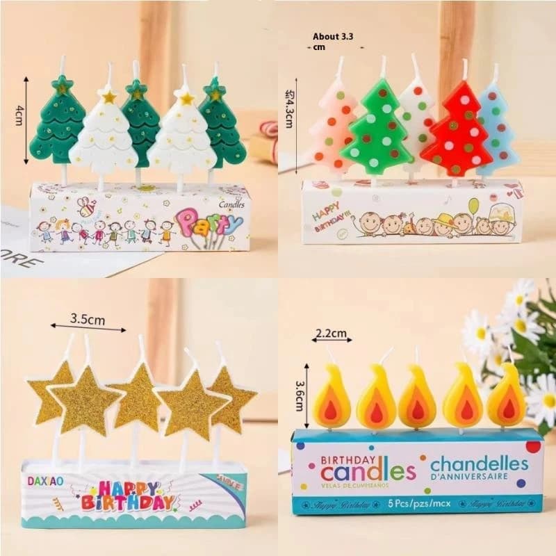 [Nël]1/5 bougies de Noël. Décorations de gâteaux d'anniversaire. Bougie colorée d'anniversaire pour enfants, bougie étoile de fête de vacances habillée