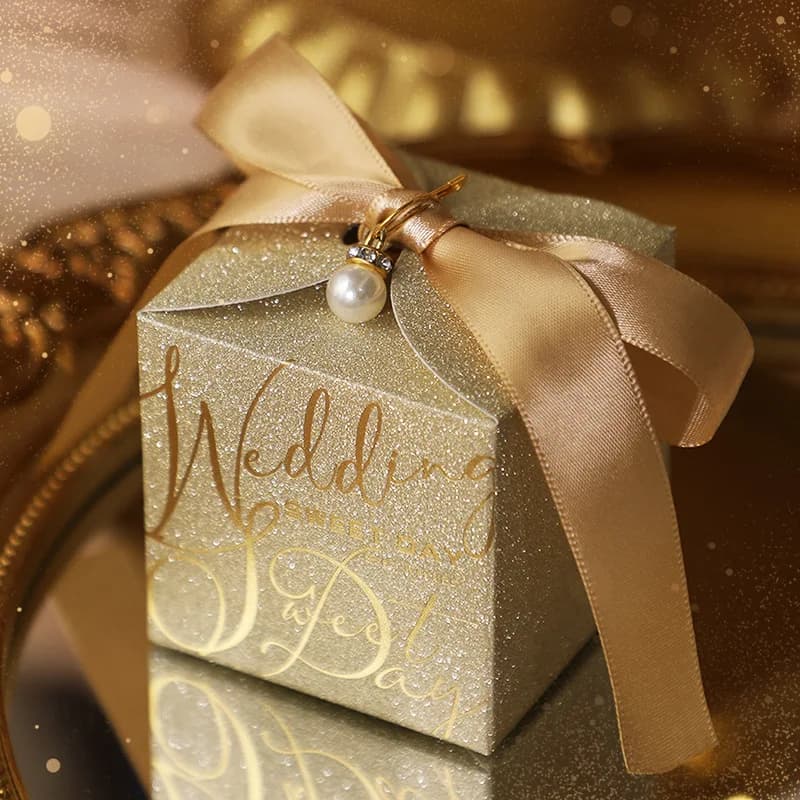 Boîte à Bonbons de Mariage en Papier avec Rubans, Sacs d'Emballage à Paillettes et Perles, Cadeaux Exquis pour Invités