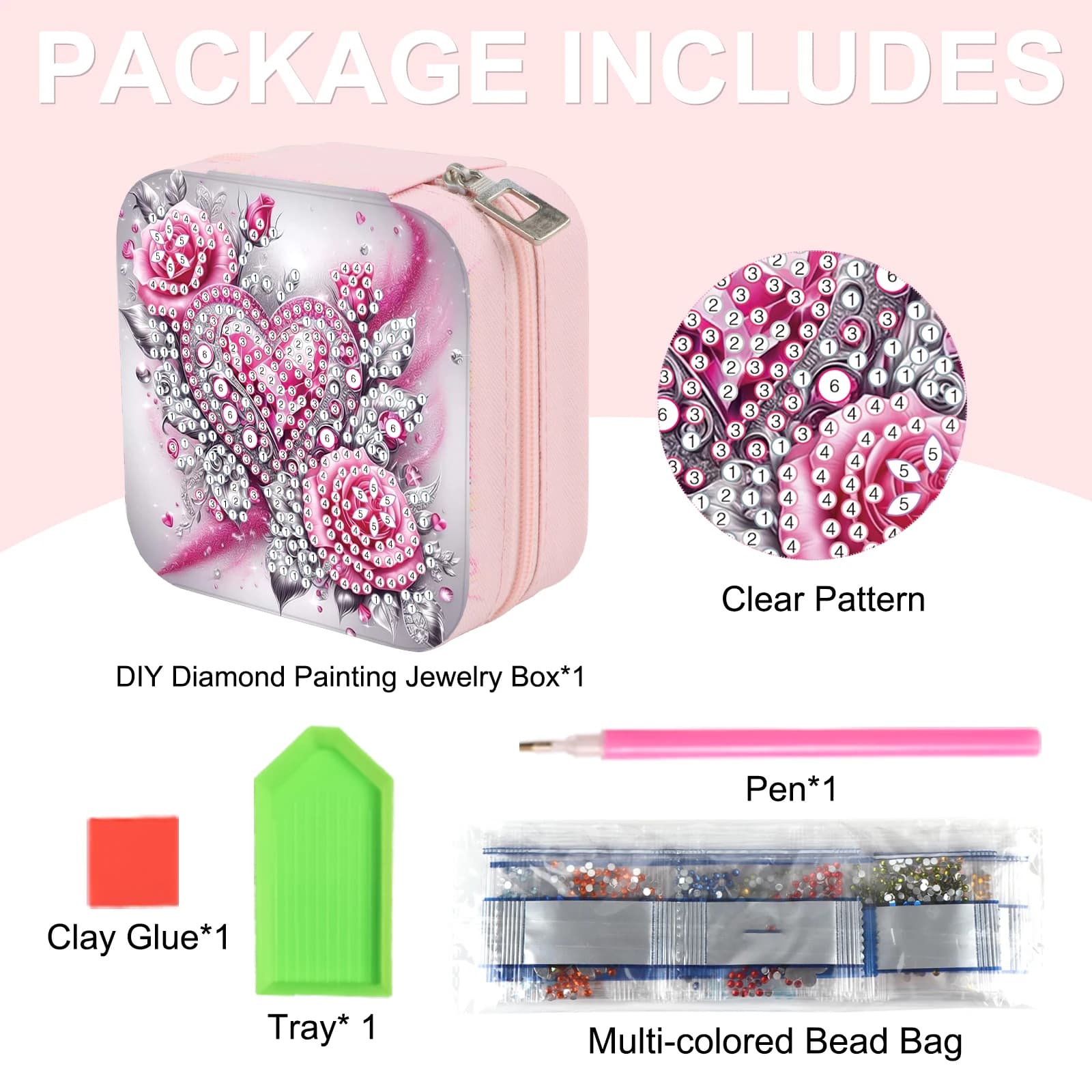 Kit de boîte de rangement de bijoux de peinture d'art de diamant, boîte à bijoux de roses de bricolage pour adultes, étui à bijoux Portable cadeaux de stockage de bijoux