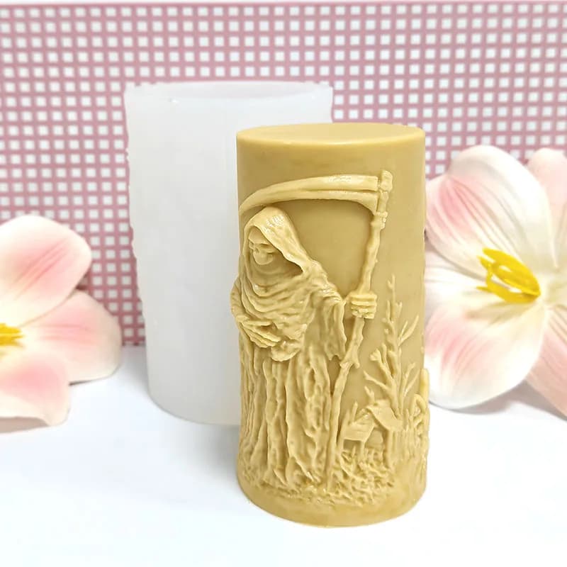 Moule en silicone pour bougie Death Angel |     Crâne à capuche avec geste de faucille |     Accessoires de fête sur le thème de l'horreur ​