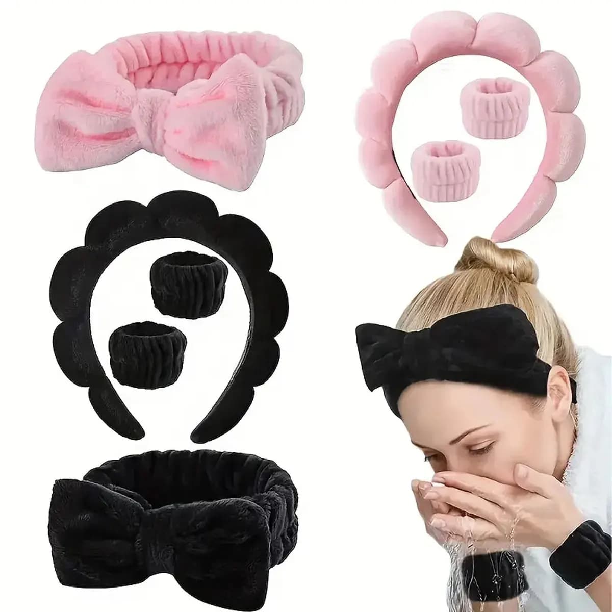 Accessoires de soins de la peau pour le lavage du visage, accessoires pour cheveux, bandeaux et bracelets en éponge, pour le maquillage du visage, 4 pièces