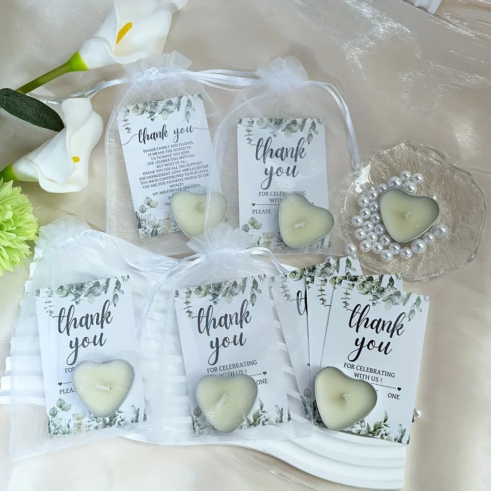 50 mini bougies en forme de cœur pour invités, cadeaux de mariage avec carte de remerciement pour les réceptions de mariage, cadeaux pour les invités de fête