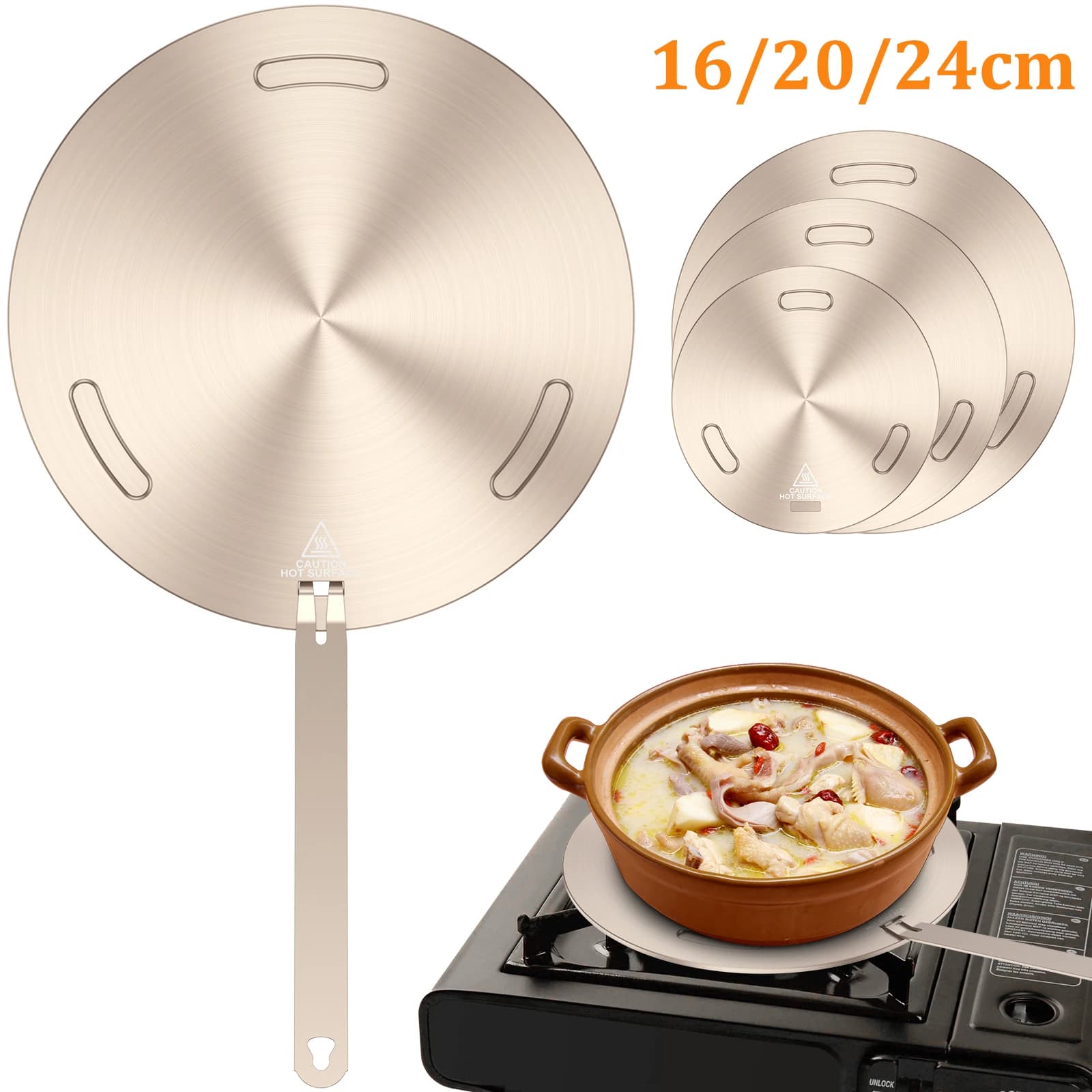 Plaque de Conduction thermique pour cuisinière à gaz, plaque de diffuseur de chaleur Portable avec poignée amovible, plaque d'adaptation à Induction en acier inoxydable