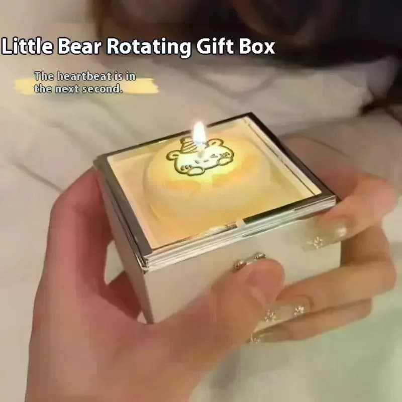 Boîte à bagues rotative mignonne, boîte à bijoux, boîte à bagues à gâteau petit ours, boîte-cadeau d'anniversaire romantique, boîte à bagues rotative avec bougies