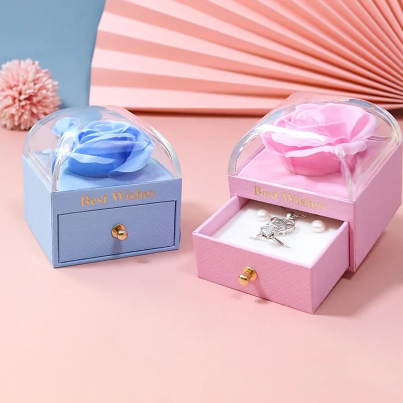 Coffret Cadeau Rose pour Bague, Boucles d'Oreilles, Pendentif, Fleur, pour Femme, Boîte d'Emballage Cadeau pour la ixdes Léons