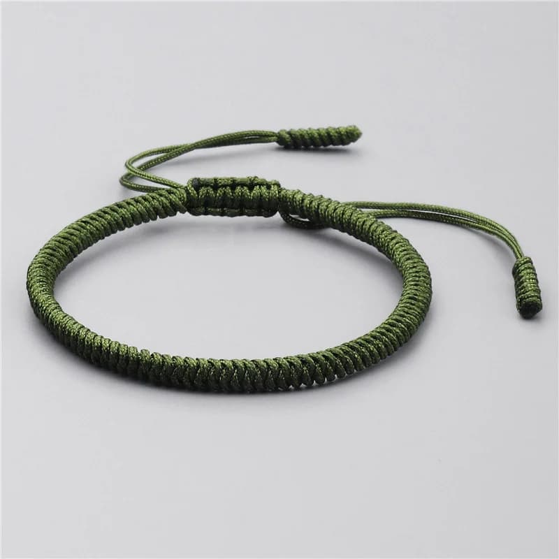 Bracelet à nœud de couleur verte fait à la main pour femmes et hommes, corde à nœuds bouddhistes tibétains, porte-bonheur, cadeau