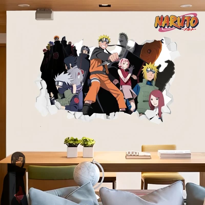 Autocollant mural stéréoscopique 3D Naruto, papier peint auto-adhésif pour affiche de dortoir d'étudiants, décoration intérieure